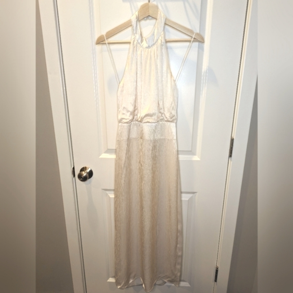 Nwt Greylin Anthro Champagne Maxi Gown Halter Neck Column Style Size small - Picture 1 of 4